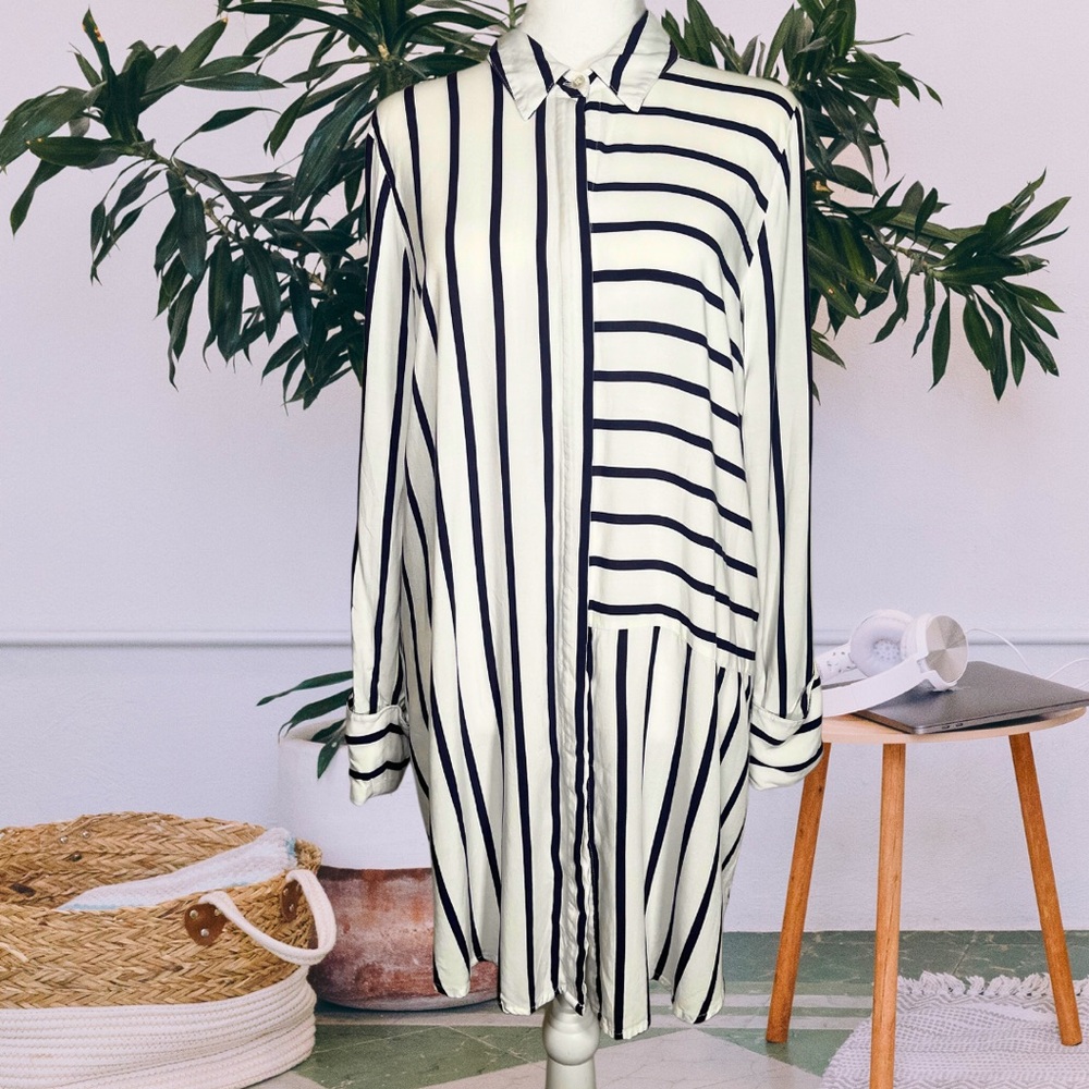 Cupio Navy Striped Button Down Tunic